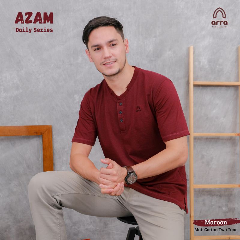 Arra Azam Shirt Pria Kaos Katun Two Tone Pria Atasan Pria Lengan Pendek Bersantai Series