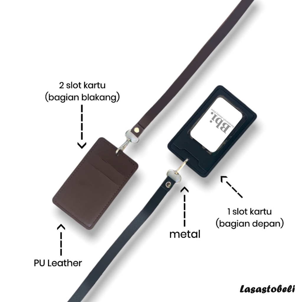 

ID Card Holder Lanyard Kulit Aws Kalung Name Tag Kantoran LCHAWSS
