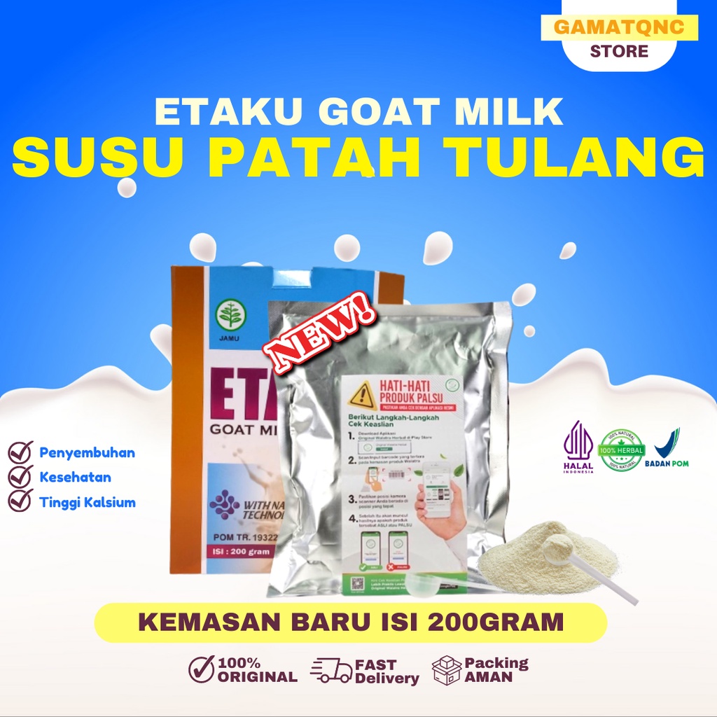 

Susu Patah Tulang Anak dan Dewasa Pemulihan Patah Tulang Susu Tinggi Kalsium Kesehatan Tulang Etaku Goat Milk 200gr