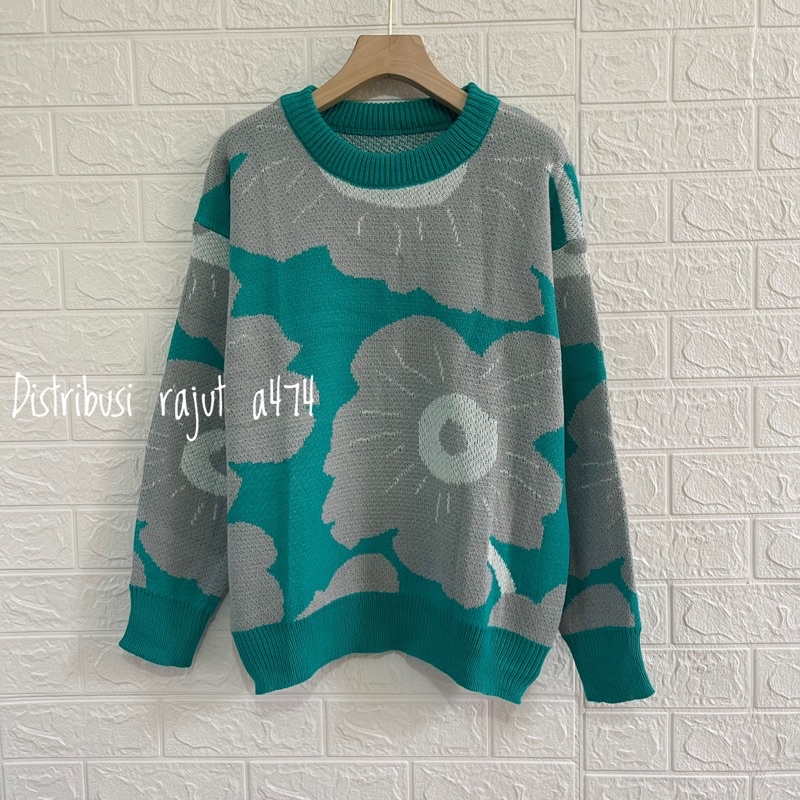 GALAXI SWEATER RAJUT MOTIF BUNGA OVERSIZE ATASAN LENGAN PANJANG