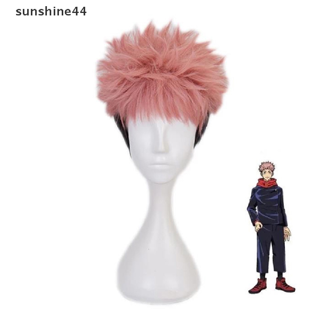 Sunshine Anime Jujutsu Kaisen Cosplay Yuji Itadori Wig Pink Hitam Pendek Tahan Panas Serat Rambut Wig Pesta Wig Cosplay Wig.