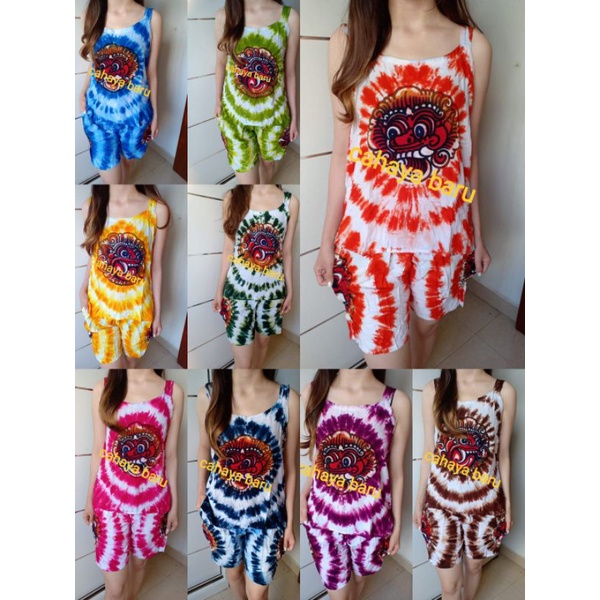 Setelan baju bali barong lukis tali 3 celana pendek size M-XXL bahan tebal dan adem