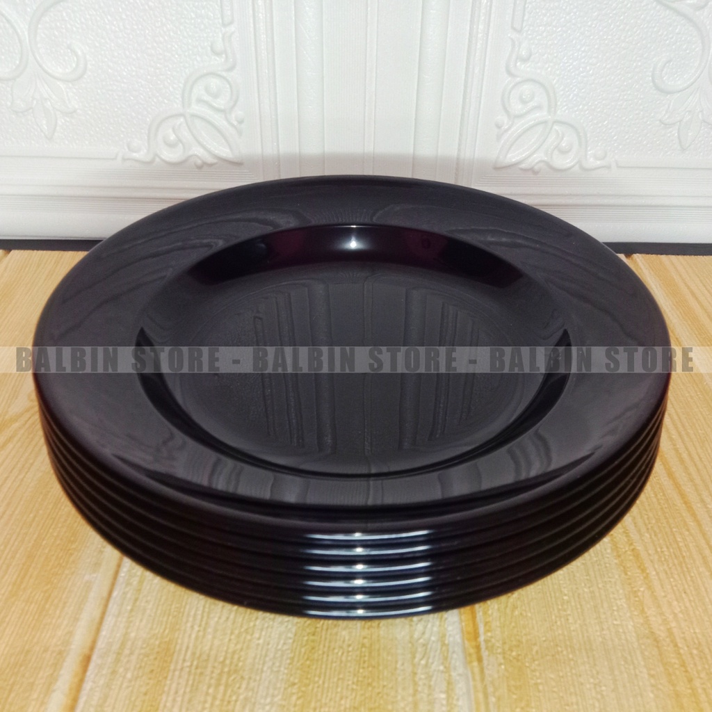 6 PCS / 3 PCS PIRING MELAMINE DIAMETER 23. UK 9.INCH WARNA HITAM KUALITAS TEBAL TAHAN PANAS - S.N.I. FOOD GRADE