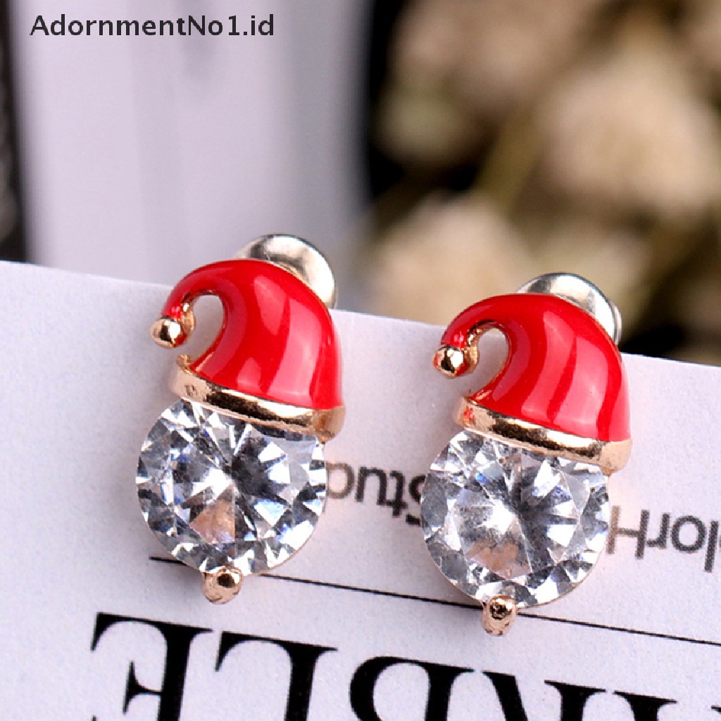 [AdornmentNo1] 1pasang Zirkon Indah Natal Santa Topi Stud Anting Tren Baru Di Tahun Perhiasan Hadiah Topi Santa Claus Rusa Telinga Cincin Hadiah Tahun Baru [ID]