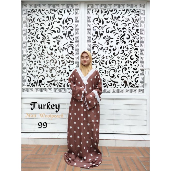 Abaya Sholat Turkey Motif Polka Mukena traveling abaya sholat bahan Wolfis