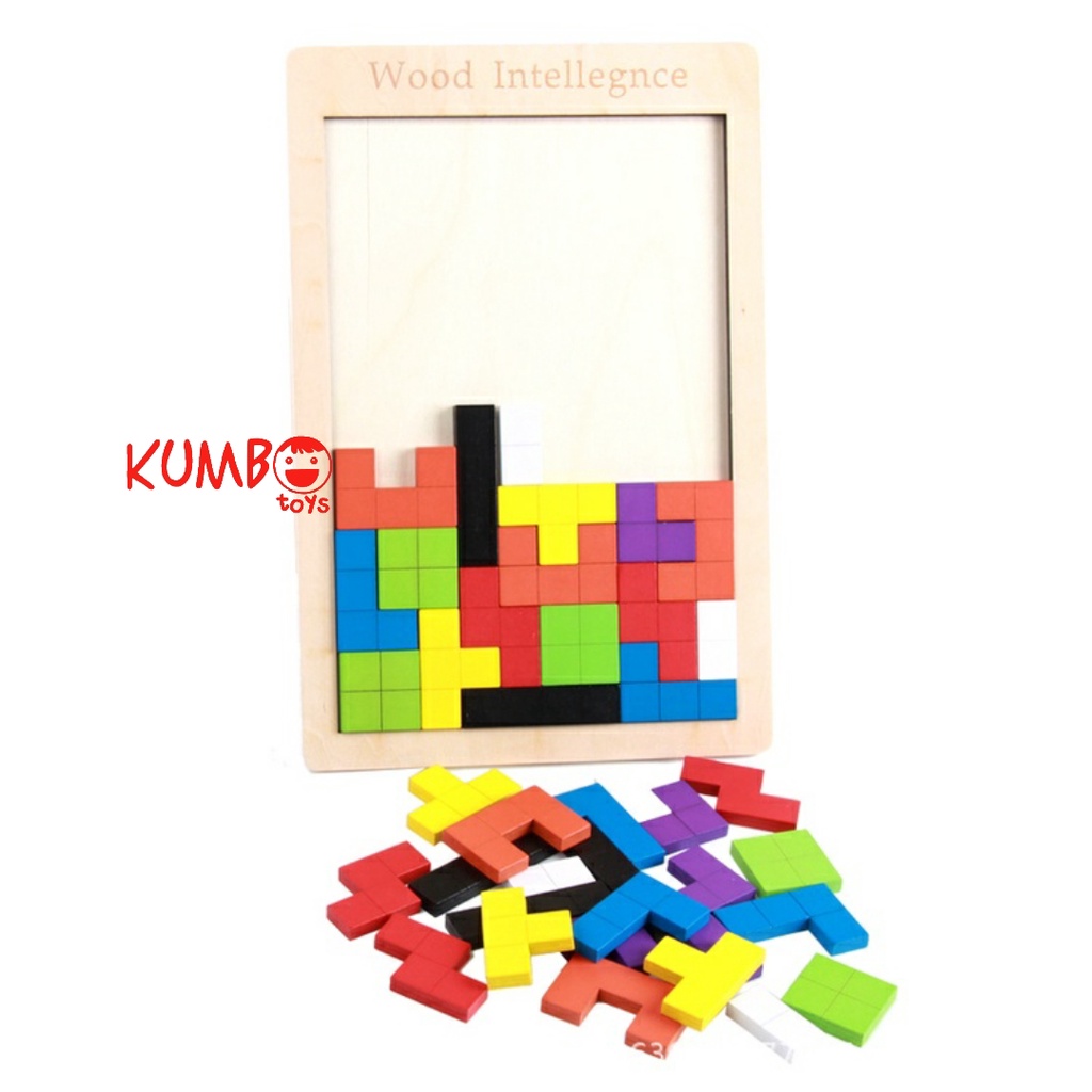 Mainan Edukasi Anak Puzzle Tangram Tetris Geometri Kayu