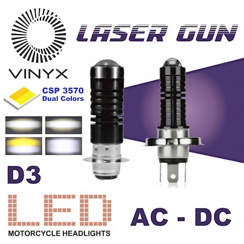 Lampu Utama LED Laser Gun Motor AC DC Lasergun H6 H4 VINYX D2 D3