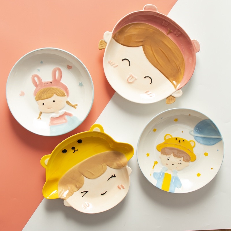 Piring Mangkok Keramik Saji Motif Kartun Ala Korea / Piring Mangkok Makan / Mangkok Sop
