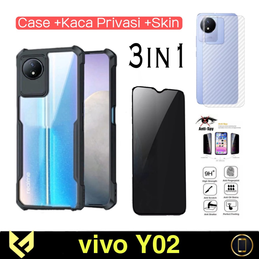 PROMO Paket 3IN1 Case For VIVO Y02 / VIVO Y02T SoftCase Fusion Shockproof Free Anti Gores Layar &amp; Garskin Carbon Cover Back Body Handphone