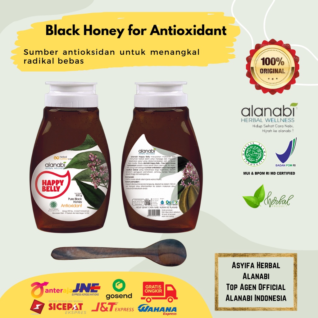 

Alanabi Happy Belly Black Pure Honey (Antioxidant) 300gram - Madu Herbal Alanabi / Madu Kesehatan