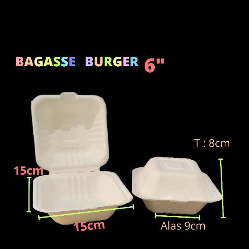 Sugarcane Bagasse Burger Box 6” Dus Korean Bento cake Lunch Box Burger Kotak Makan Kue Bento Tray