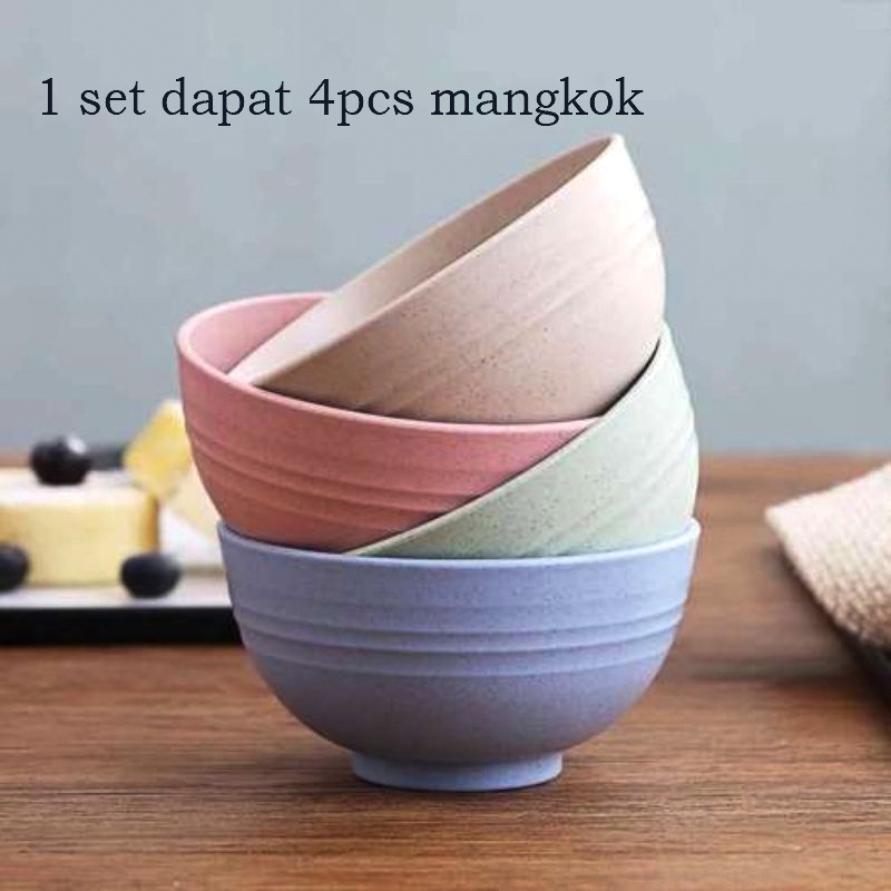 Mangkok Jerami Gandum Set Wheat Straw Bowl Mangkok Kuah Kecil Mangkuk Sereal 4Pcs