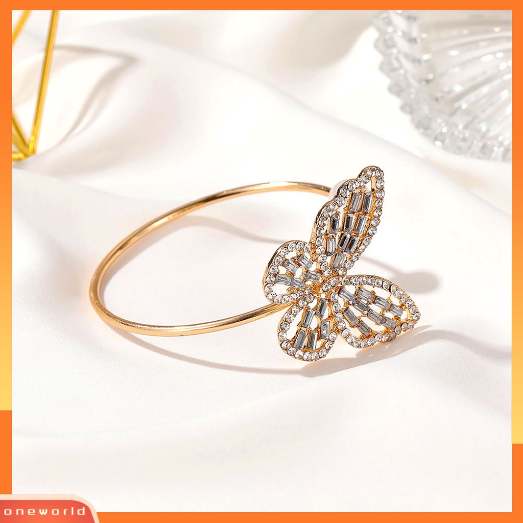 {oneworld} Gelang Bangle Stylish All-match Flexible Alloy Pembukaan Adjustable Butterfly Untuk Pesta