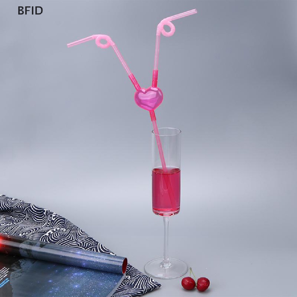 [BFID] Love Heart Double Straw Sedotan Tabung Minum Fleksibel Unik Aksesoris Bar [ID]