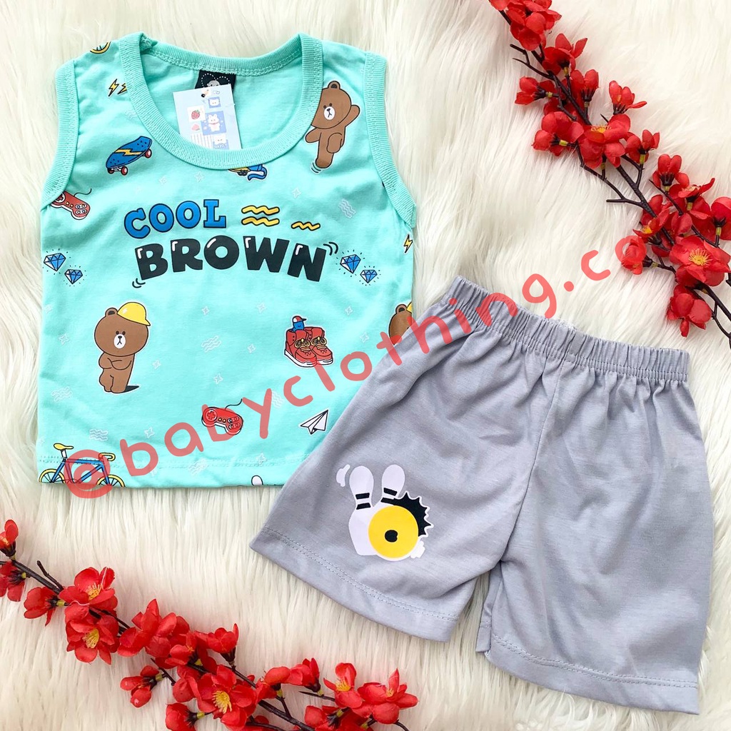 Baju setelan kaos kutung celana motif hero keren fashion anak bayi cowok laki baby boy murah -singlet