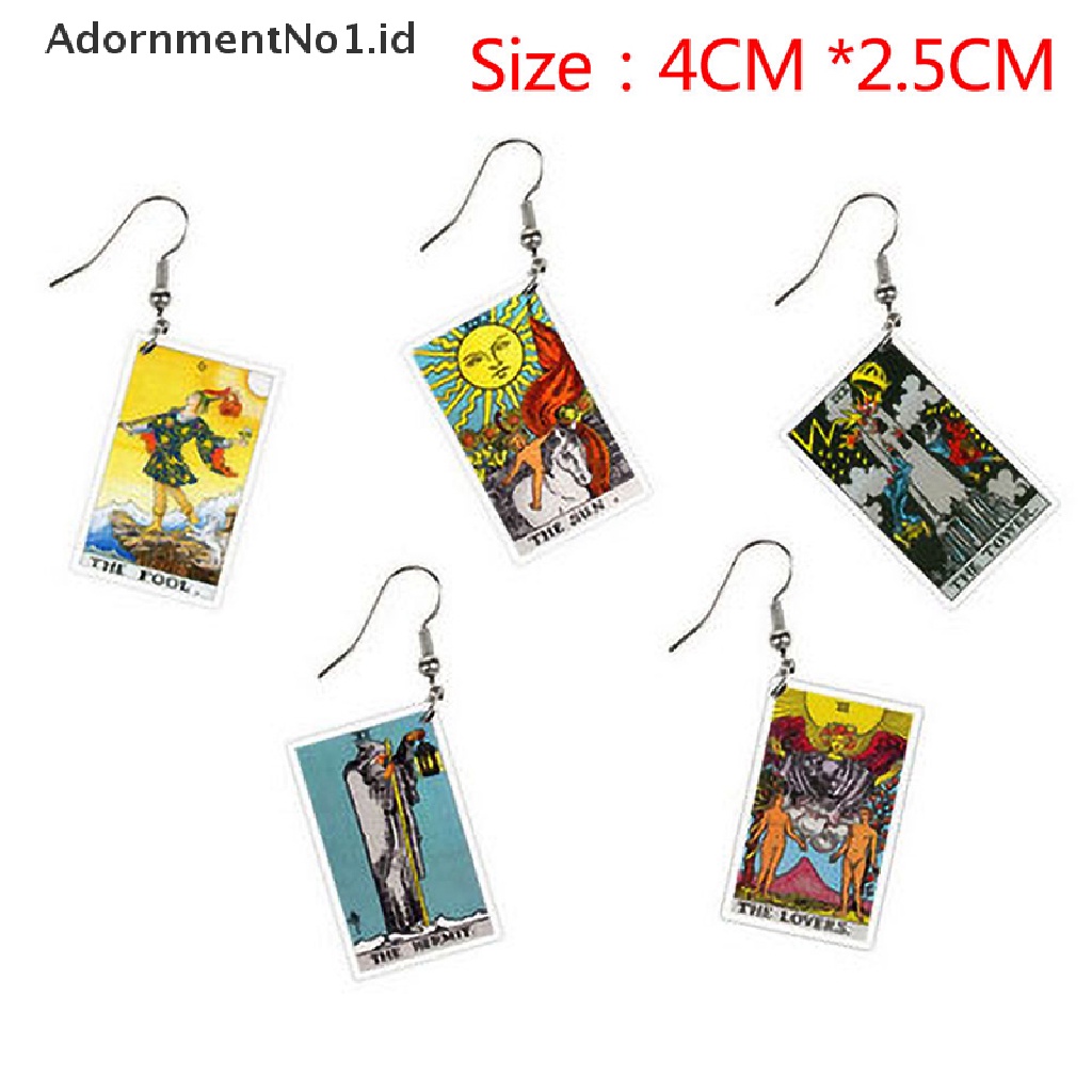 [AdornmentNo1] 1pasang Tarot Card Menjuntai Anting Akrilik Punk Perhiasan Ramalan Ajaib [ID]