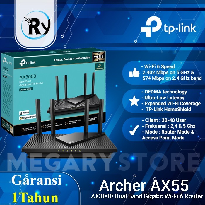 Produk Terbaru Tp-Link Archer Ax55 Ax3000 Dual Band Gigabit Wi-Fi 6 Router 4Antenna