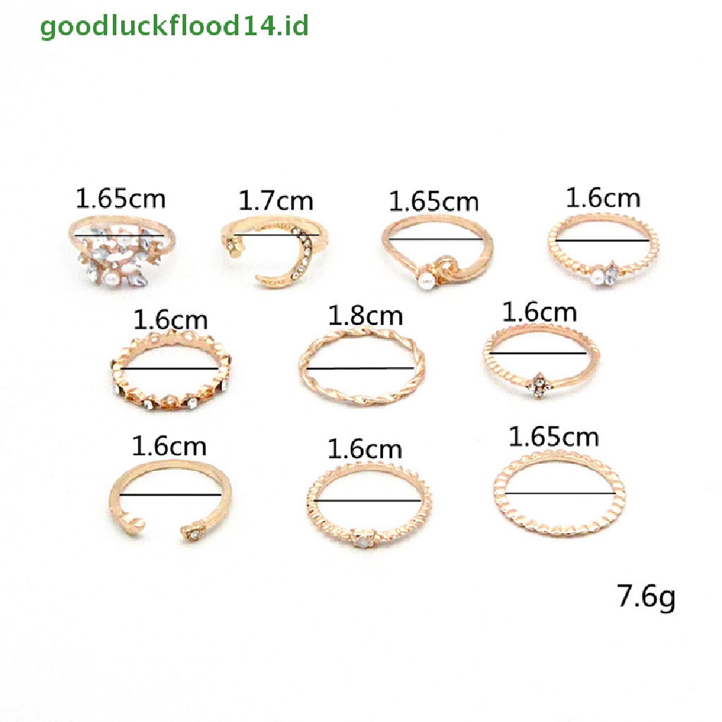 [GOOGFOUR] 10pcs/set Cincin Bulan Bintang Wanita Gadis Bohemian set Perhiasan Hadiah Aksesoris [TOP]