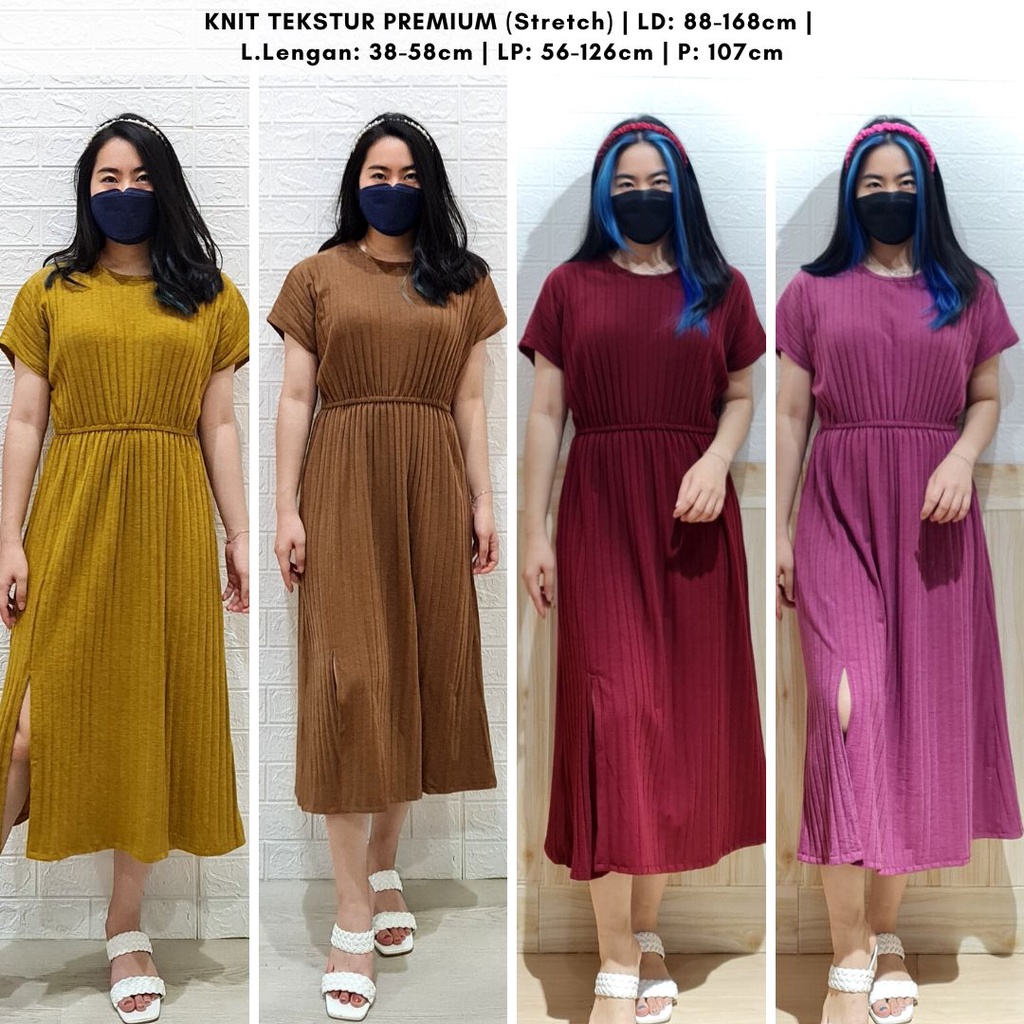 ready 4417 cayina slit knit dress midi dress rajut dress wanita casual dress bumil friendly