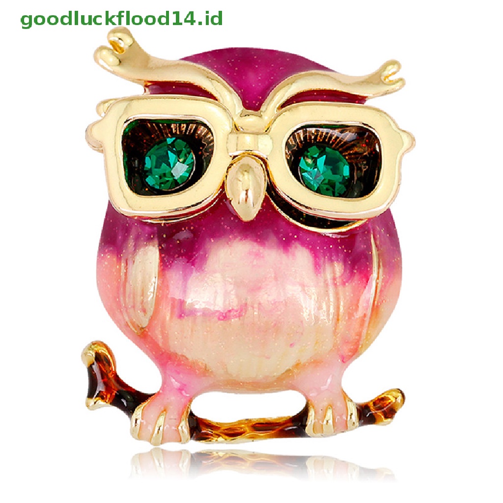 [GOOGFOUR] Enamel Owl Kacamata Bros Pin Hewan Kristal Pesta Pernikahan Bros Pin Hadiah [TOP]