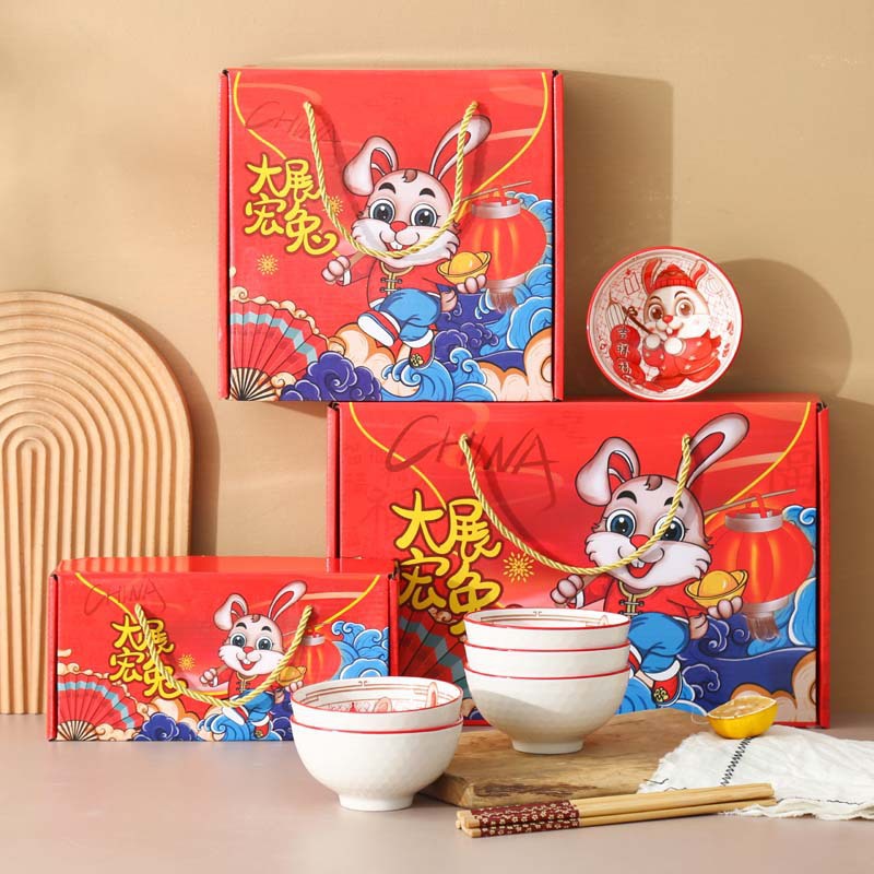 Hampers Imlek Mangkok Set Premium Bowl Set Chinese New Year Edisi Rabbit  | Souvernir Imlek Tahun 2023 Shio Kelinci Mangkok Keramik Kado Pernnikahan