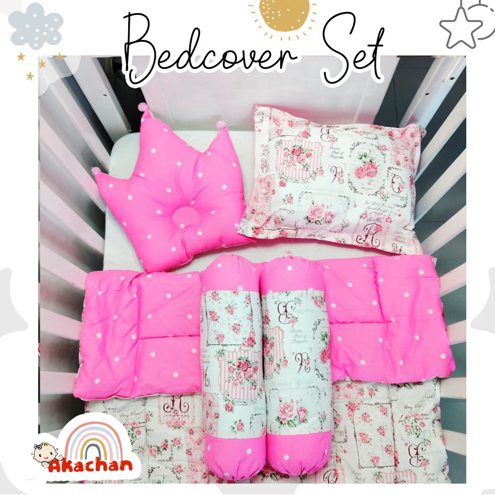 SET BEDCOVER Bayi SHABBY PINK Baby Bed Set Bedcover Kado Lahiran Hadiah  Newborn Selimut Bantal Cover Akachan Bedset Crown Guling Tidur bb Bayi