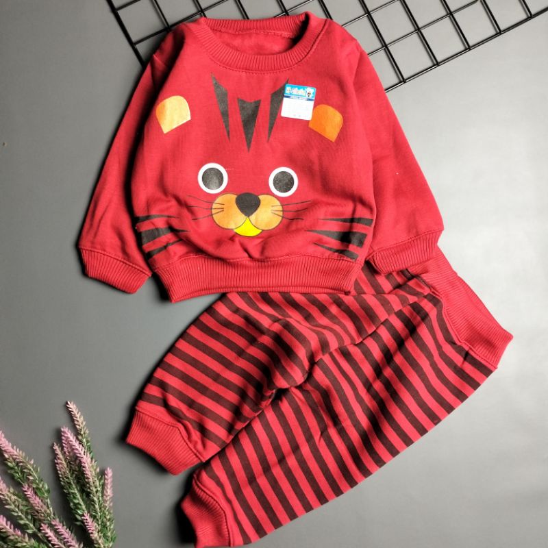 setelan sweater mantel bayi murah 0-12 bulan motif tiger