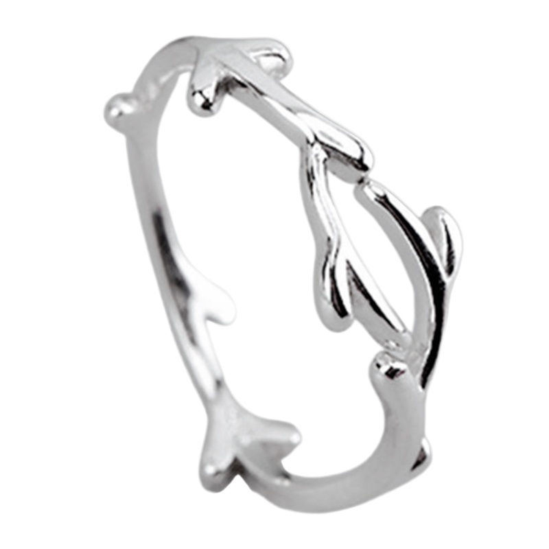 Cincin Cabang Sederhana Daun Tipis Warna Silver Dapat Disesuaikan Untuk Wanita Ladies Gadis Trendi Fashion Jari Perhiasan Hadiah