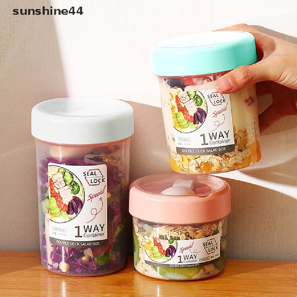 Wadah Gelas Salad Buah Dan Sayur Portabel Sunshine360/560Ml Dengan Penutup Sendok.