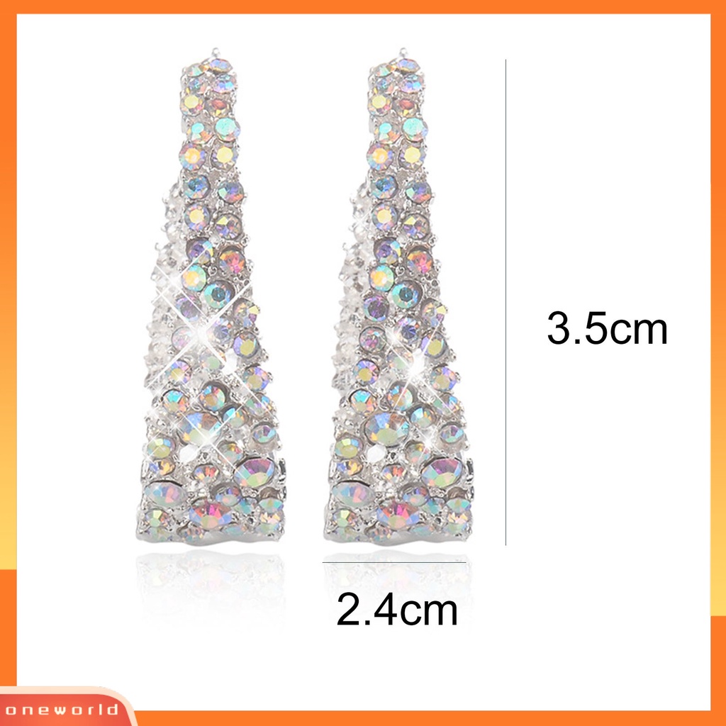 {oneworld} Women Ear Studs Shiny Colorful Rhinestones U-shaped Stud Earrings Perhiasan Tindik Untuk Pesta