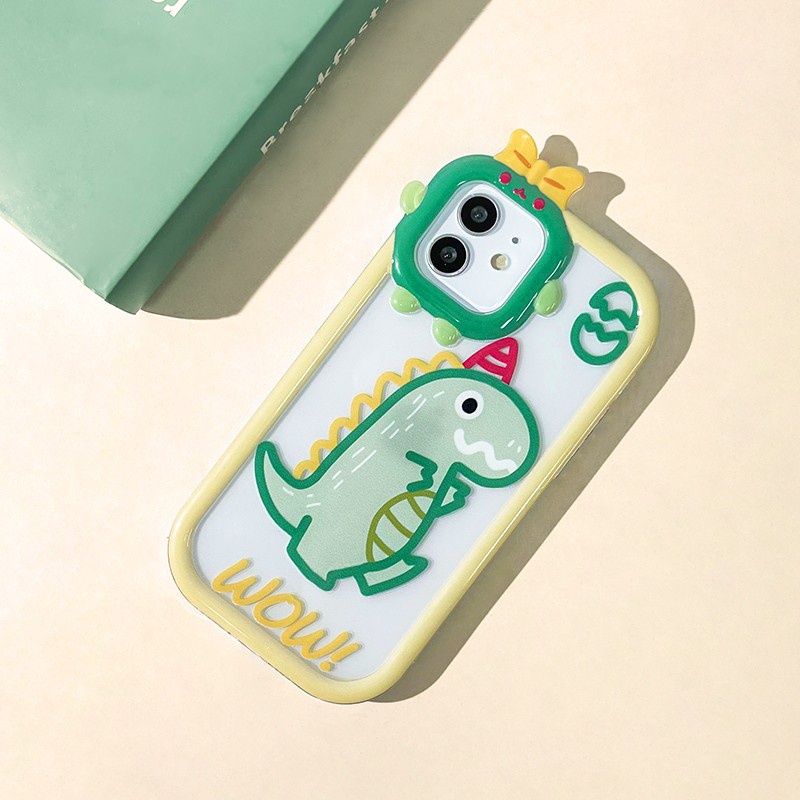 IPHONE Casing Kompatibel Untuk Iphone14 13 12 11 Pro Max X Xr Xs Max7 8 6 6s Plus Se2020 Cute Dinosaurus Little Monster Lens Phone Case Bening Shockproof Silikon Soft Case Cover Pelindung