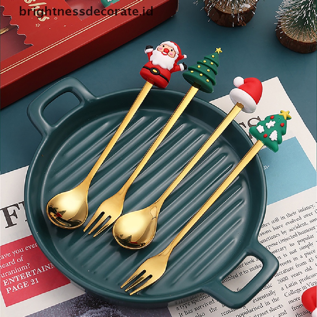 [Birth] 4 Pcs/6 Pcs Hadiah Natal Alat Makan Sendok Garpu Set Elk Dekorasi Pohon Natal Dessert Spoon Fruit Fork Coffee Spoon Cutlery Gift [ID]