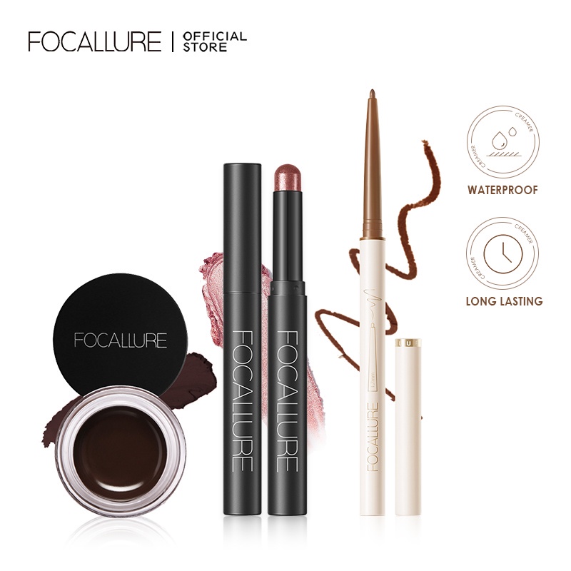 FOCALLURE 3pcs Eye Makeup Set Shimmer Eyeshadow Waterproof Eyeliner Eyebrow Cream