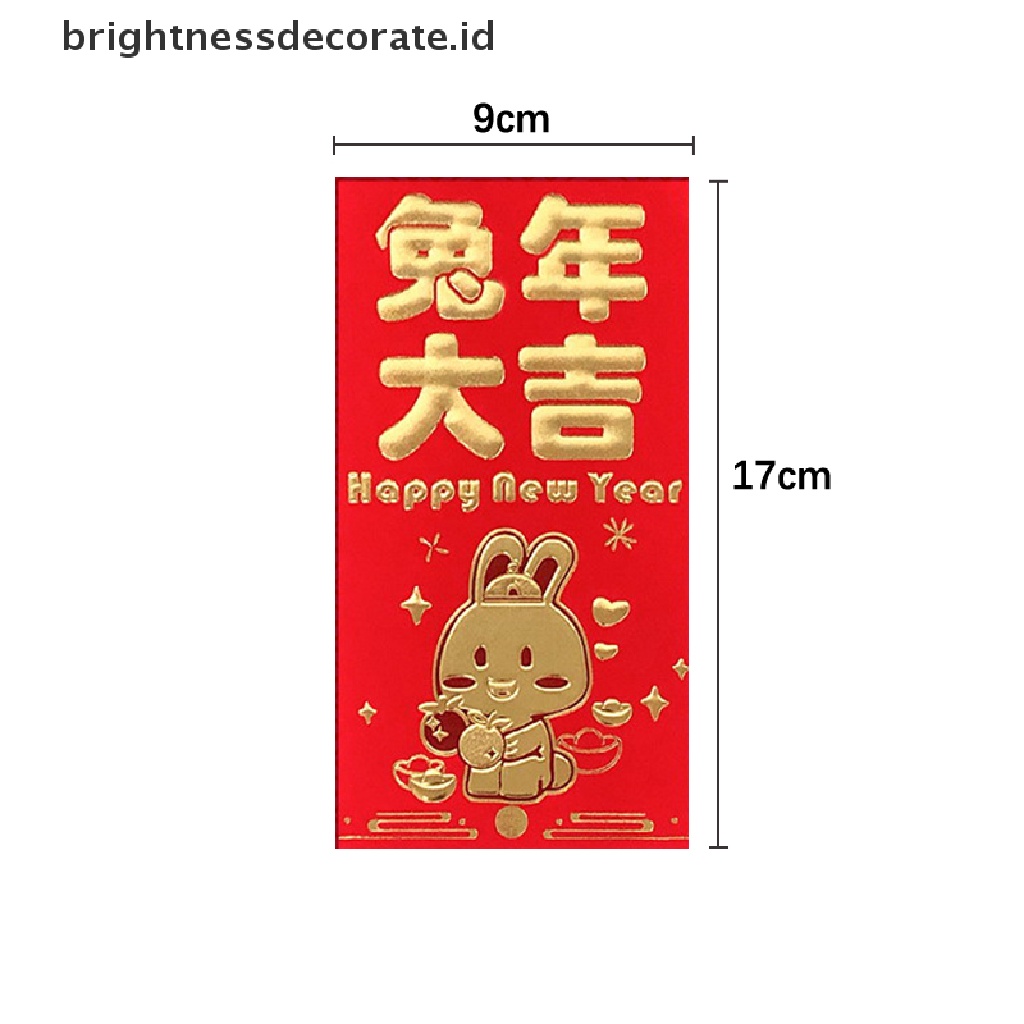 [Birth] 6pcs 2023tahun Kelinci Merah Packet Chinese Rabbit Year Festival Hongbao Bronzing Amplop Merah Uang Packing Bag Lucky Red Packets Bag [ID]