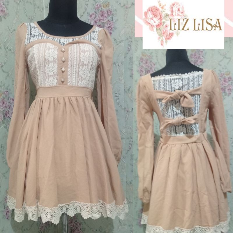 Liz lisa back bow biege brown dress