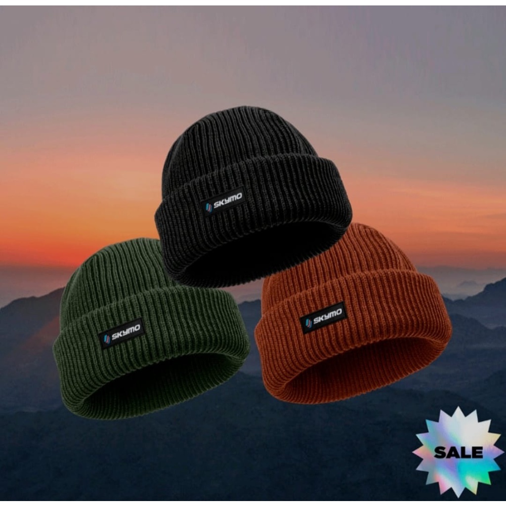 PROMO Kupluk SKymo Apparel Beanie Torino bahan rajutan terbuat dari benang woll logonya karet Produk