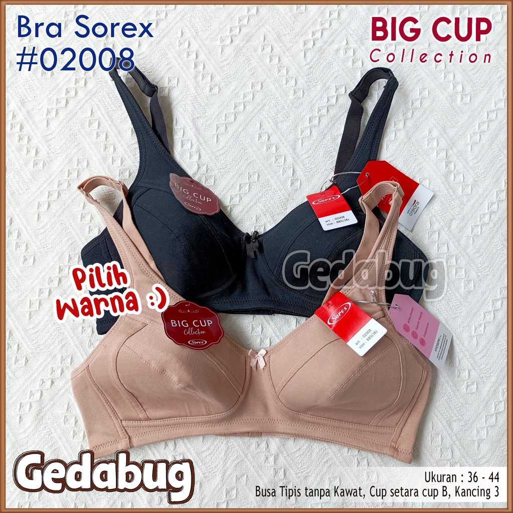 Bra Sorex 02008 BIG CUP | BH wanita dewasa Busa tipis tanpa kawat Kait 2 | Gedabug