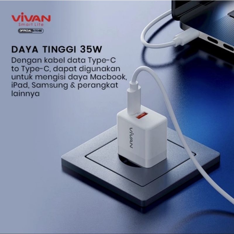 Vivan Power 35 Adaptor GAN Quick Charging 35W QC3.0 + PD