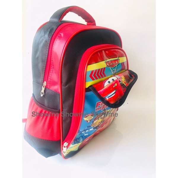 SHOWME TAS RANSEL ANAK SEKOLAH TK 14inci  KARAKTER LAKI   3 RUANG - KUALITAS PREMIUM - CARS MOVIE MCQUEEN DISNEI