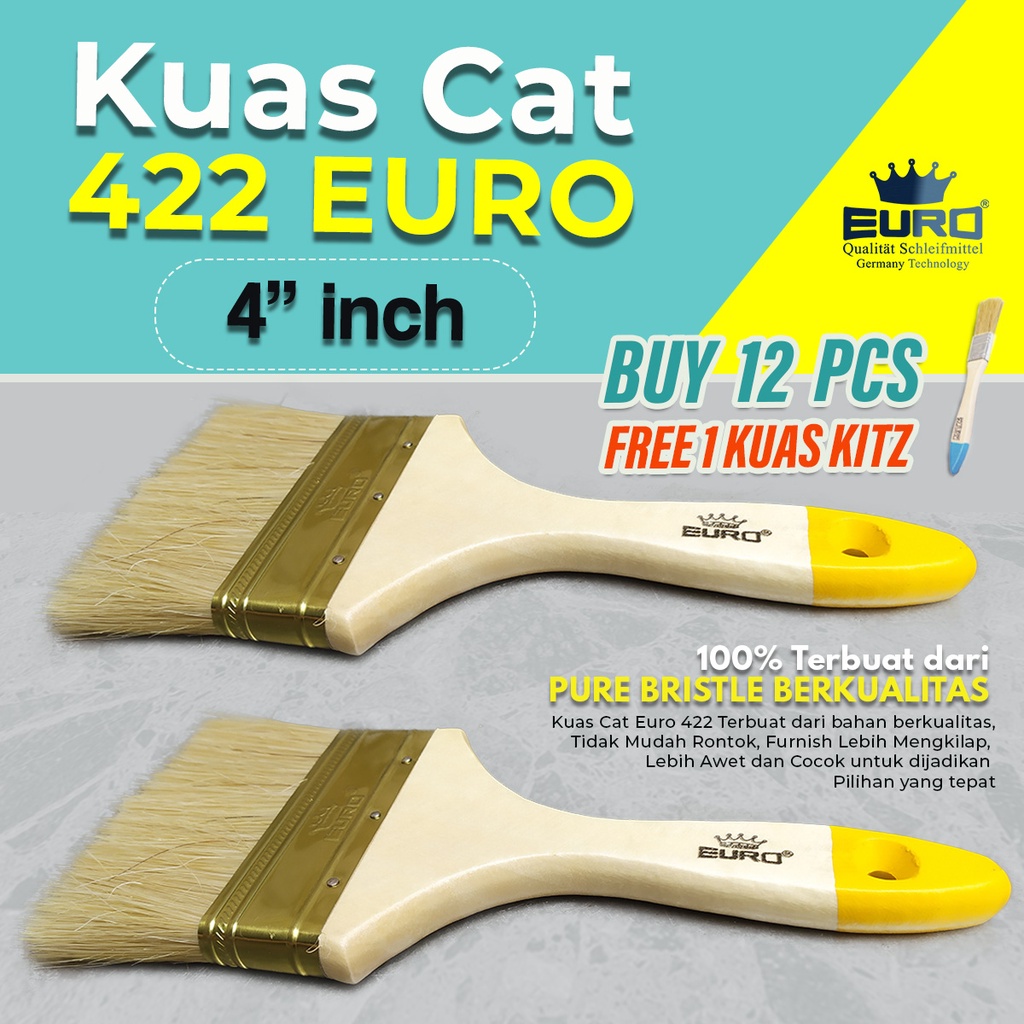 Kuas Cat 4 in Euro 422 K/ Kuas tembok dinding gagang kayu berkualitas