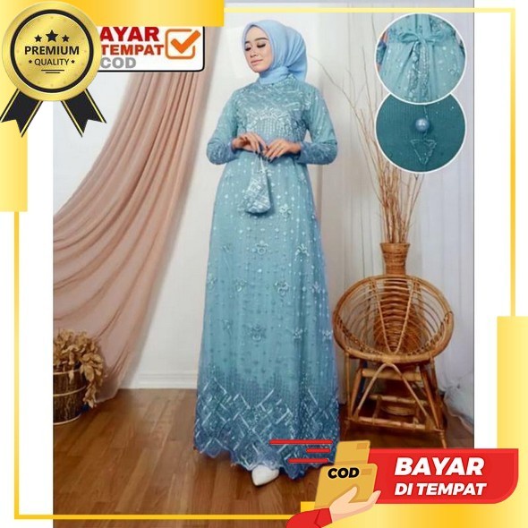 Cod Ada Jumbo Xxl Ld 120 // Yuma Dress Brokat Model Duyung Kombinasi Ceruty Rampel Lapis Velvet Sati