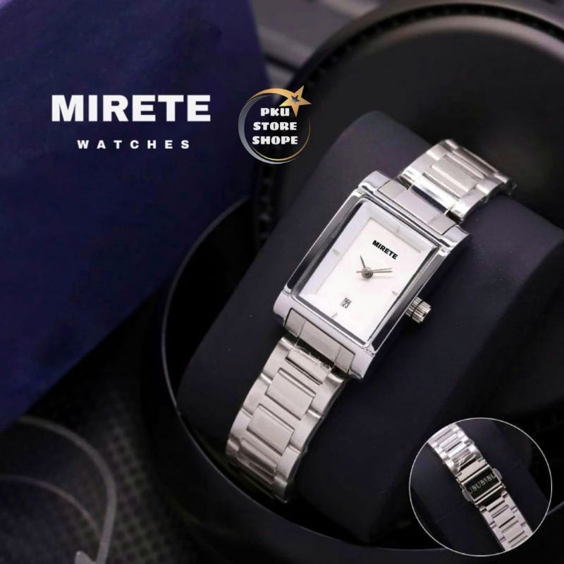 Jam Tangan Wanita Mirete Original Analog  Tanggal Aktif Tahan Air Strap Rantai Stainless Steel | Jam Tangan Kasual Wanita Import Water Resistant Free Batrai Cadangan