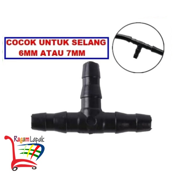 [Ready Stok] Konektor Tee T 7Mm Nepel Fitting 3 Cabang Untuk Selang Pe 6 Mm Atau 7M [Kabel]