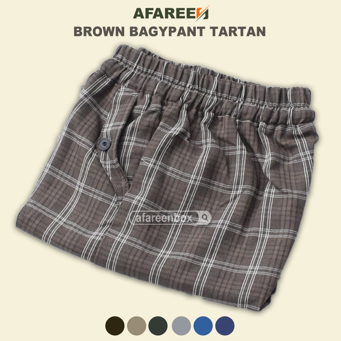 Celana Kulot Linen Celana Panjang Wanita Motif Kotak Kotak Tartan Starligth BROWN XXL V7B5 Nyaman Ce
