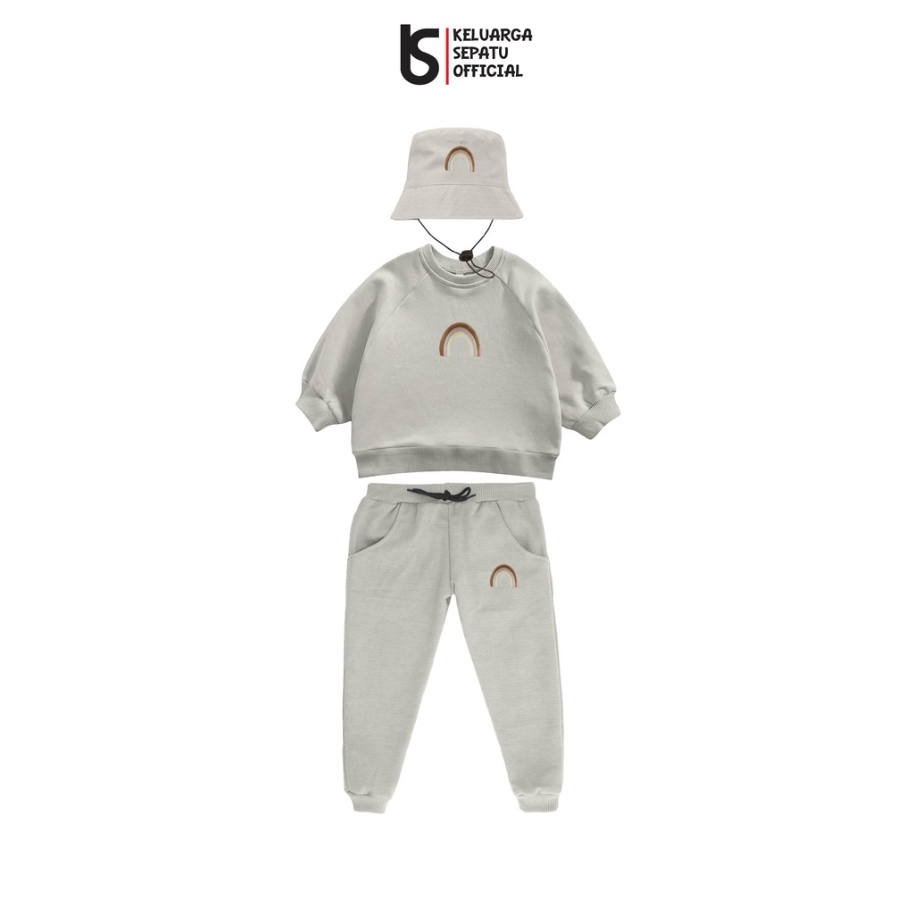 SWEATER ANAK ONE SET PAKET SRASI SWEATER + JOGGER + TOPI BUCKET LUCU SATU SET SRASI ANAK DAN BAYI raglan BORDIR LOVE SWEATER LUCU