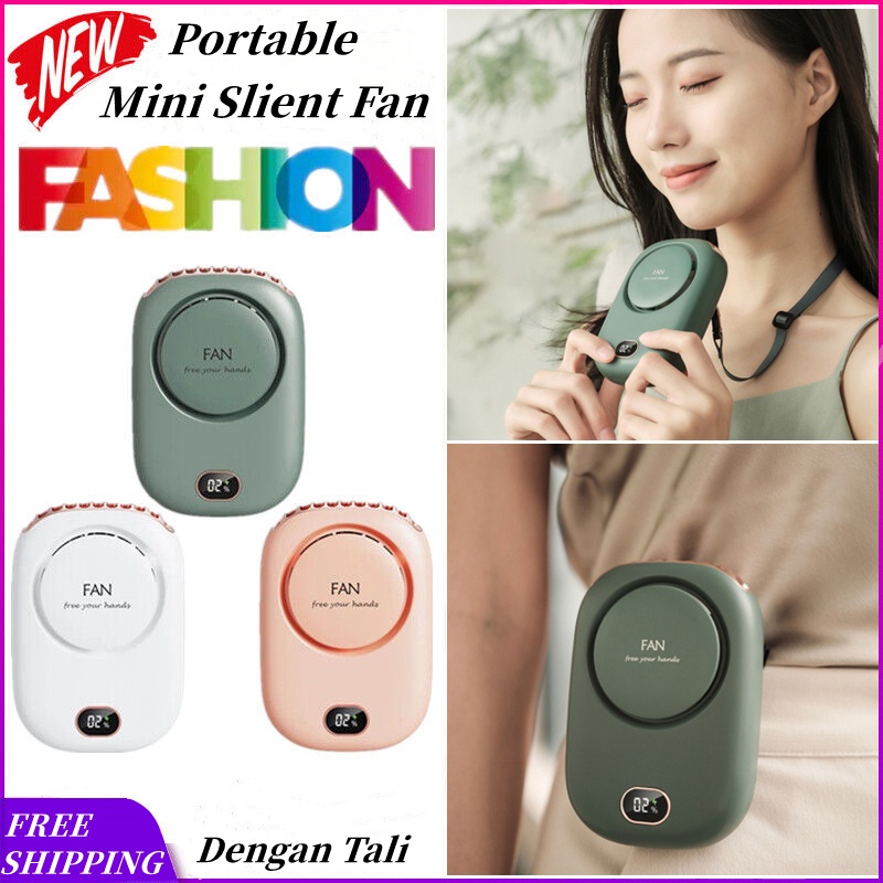 Corn NEW Mini Portable Kipas Angin / 2000mAh USB Rechargeable Hanging Neck Fan / Desk Stand Air Cooler Fans Battery Display + Tail