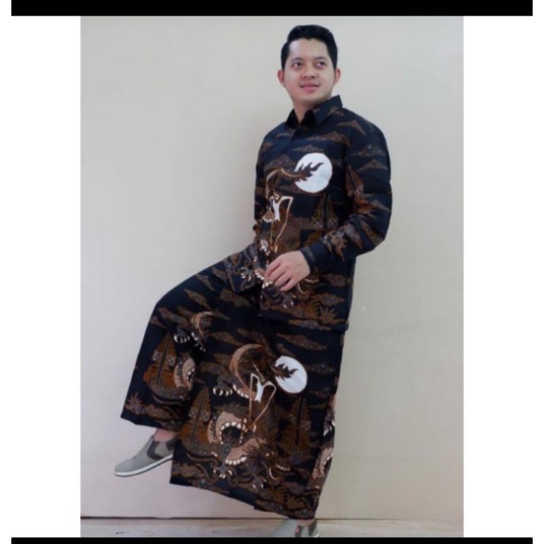 Baju Batik Setelan Celana Sarung Pria Dewasa Muslim Lengan Panjang Setelan Sarung Koko Batik / Kemeja Koko Batik / Batik Berkualitas Premium Lapis Furing