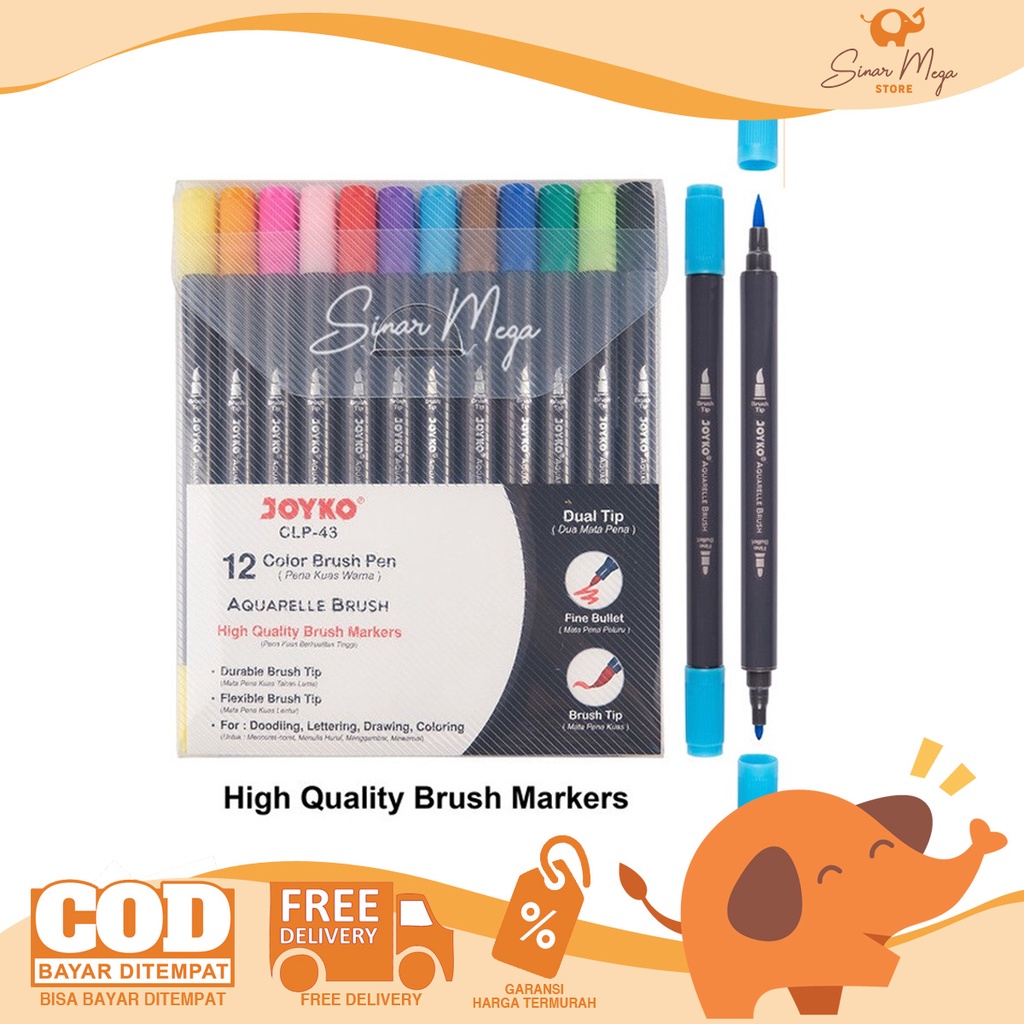 

Joyko Color Brush Pen CLP-43 Isi 12 Color Aquarelle Brush / Pulpen Kuas Warna Dual Tip Berkualitas