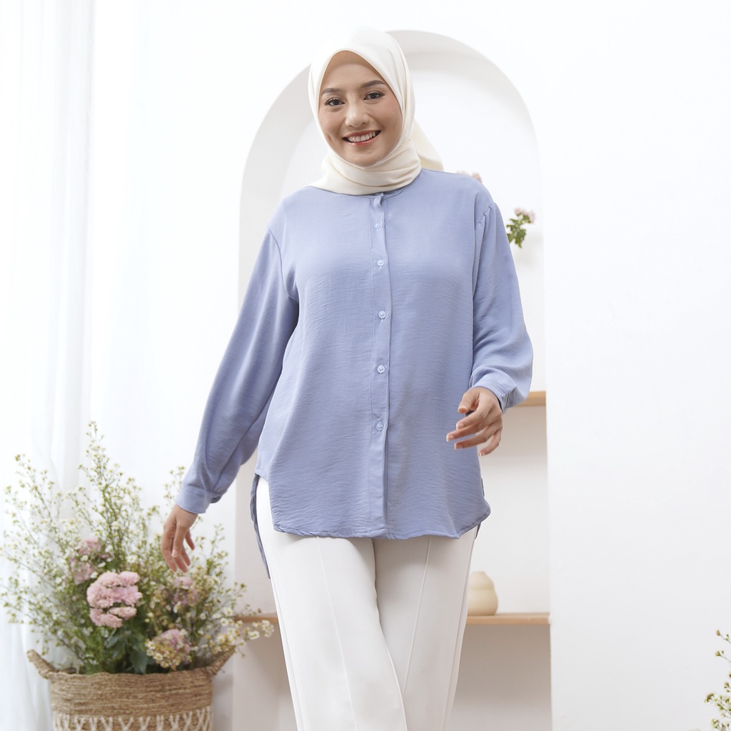 Blouse Crincel Airflow Premium//Kemeja Wanita Kerah sanghai//indy Blouse Wanita//Kemeja crinckel//baju lengan balon//baju wanita model terbaru//atasan wanita