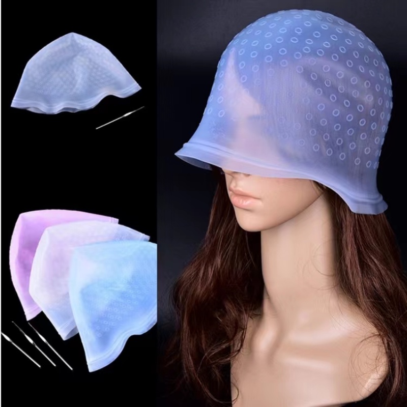 Pewarna Rambut Profesional Topi Anti-Fouling Cap Reusable Alat Mewarnai Dan Styling Rambut 3-warna Topi Pewarna Mata Ikan Bahan Silikon Dengan Crochet